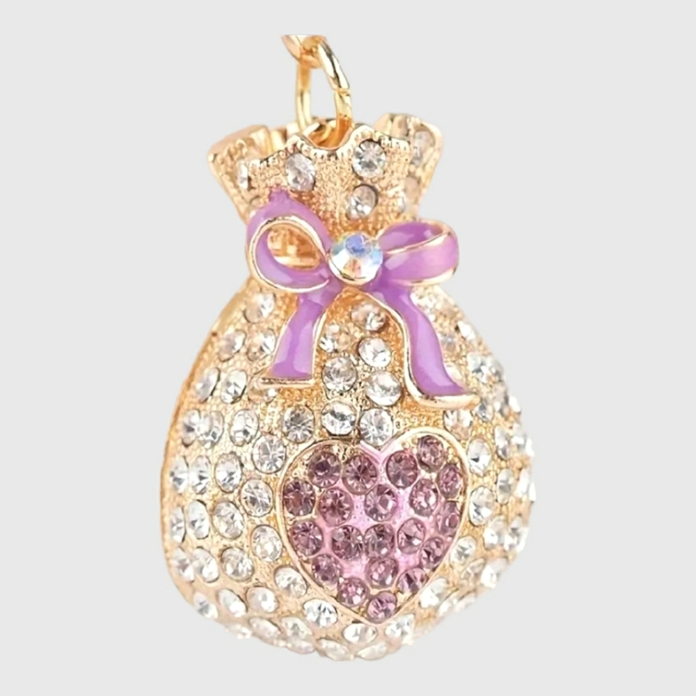 Rhinestone Lucky Bag Keychain/Purse Charm - Purple, NWT